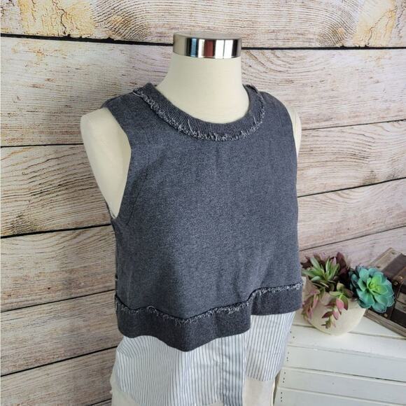 10 Crosby Derek Lam Women's Striped Knit Layered Blouse Grey/White Size 4 - Picture 2 of 9